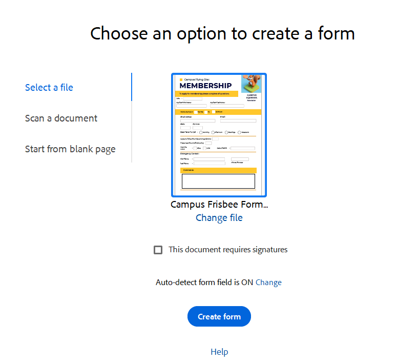 Screenshot of Acrobat Pro's prepare a form tool.