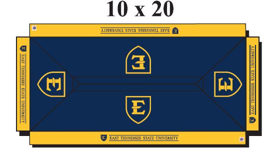 A 10X20 tent example showing the college name from above.