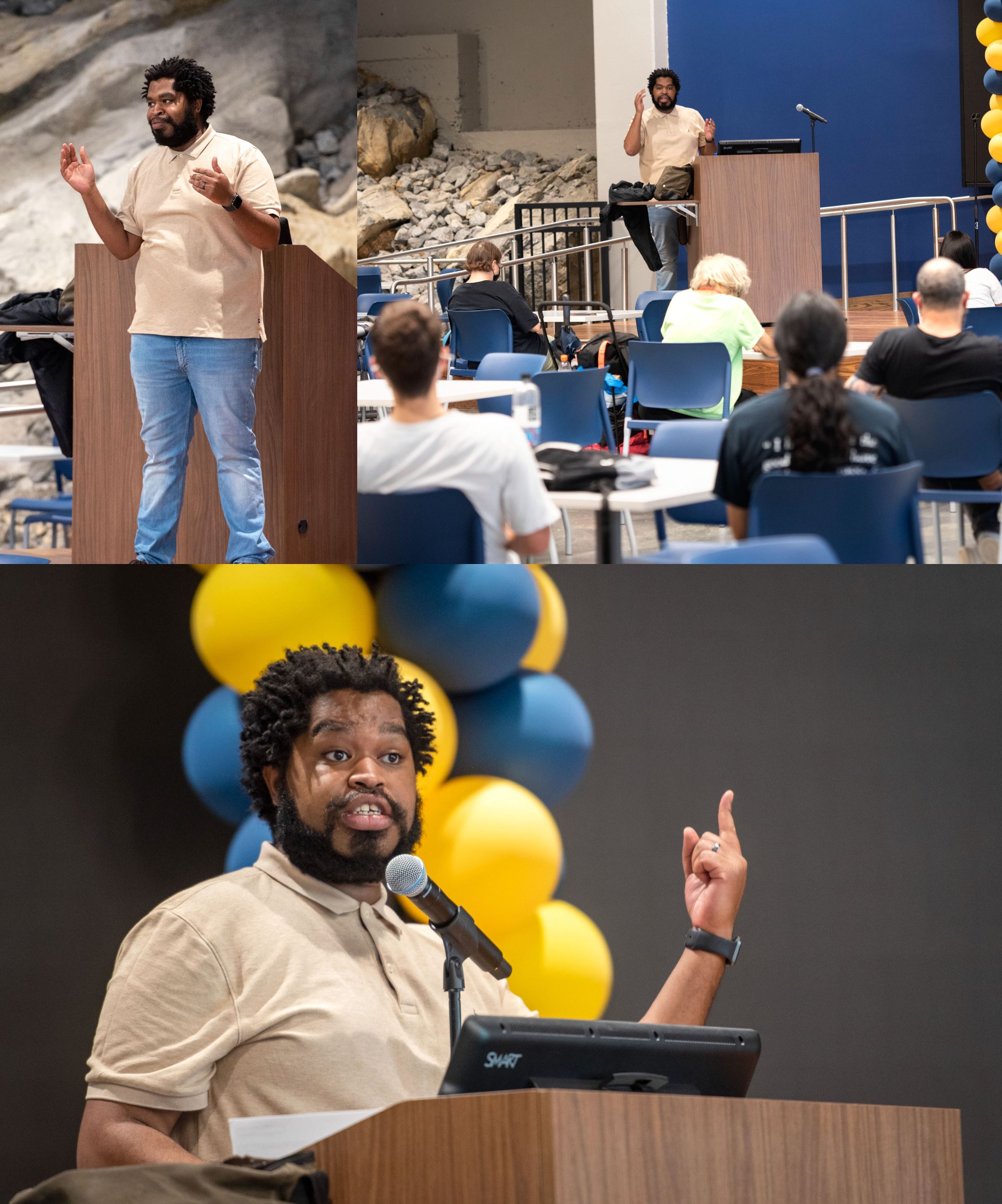 Collage of Tyree speaking in the Cave