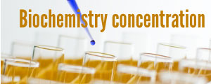 Array of beakers with caption reading: Biochemistry concentration