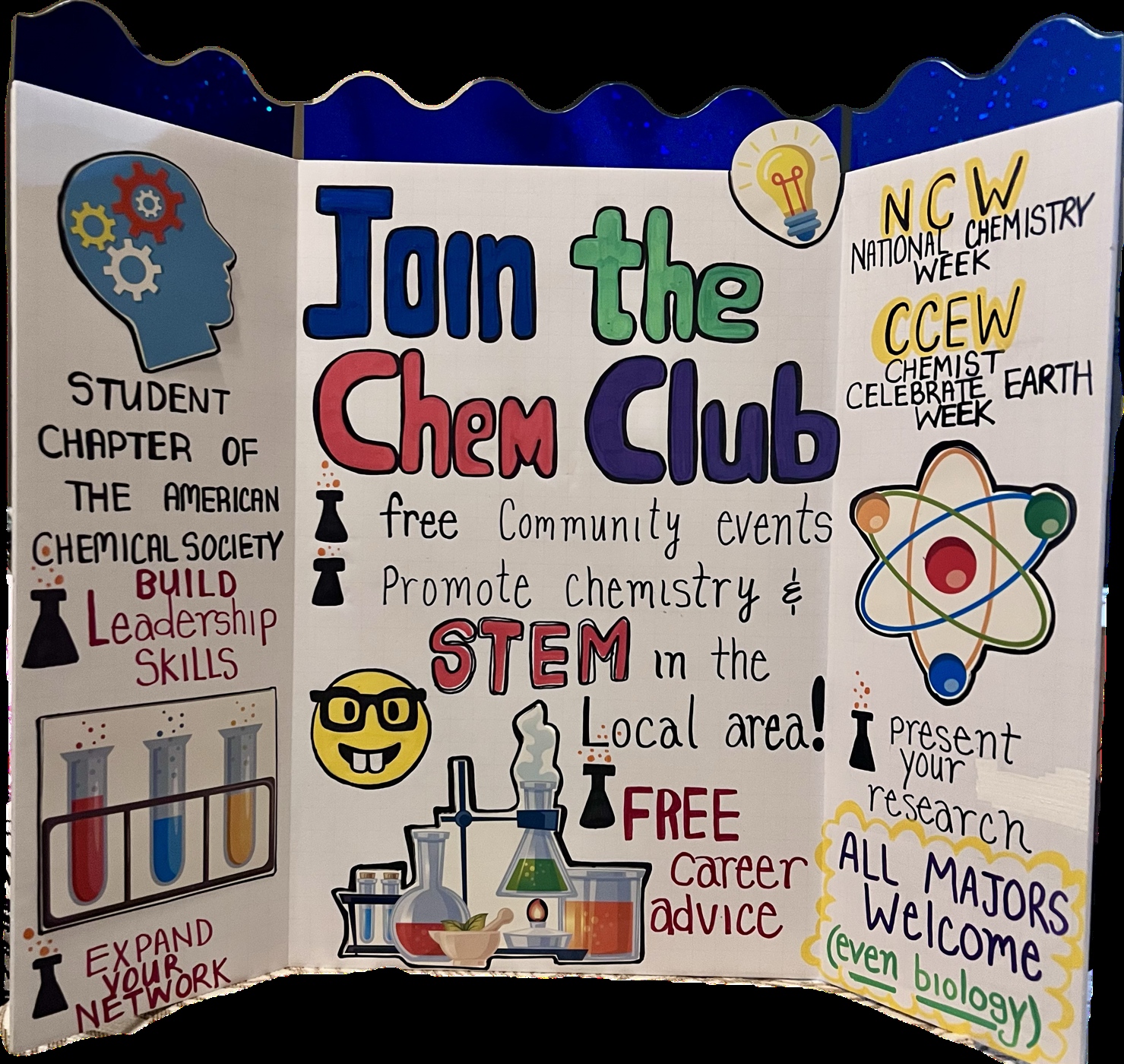 Chemistry Club board on display. 