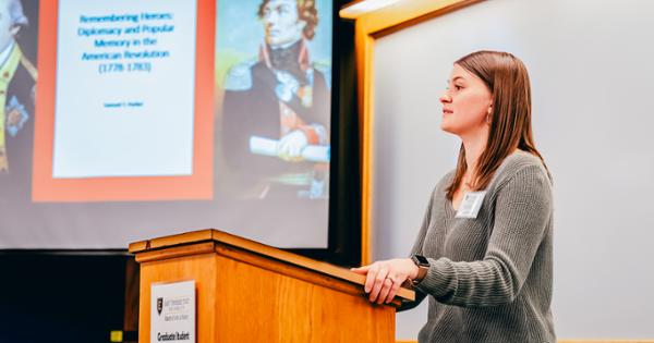 ETSU student presenting research in a classroom