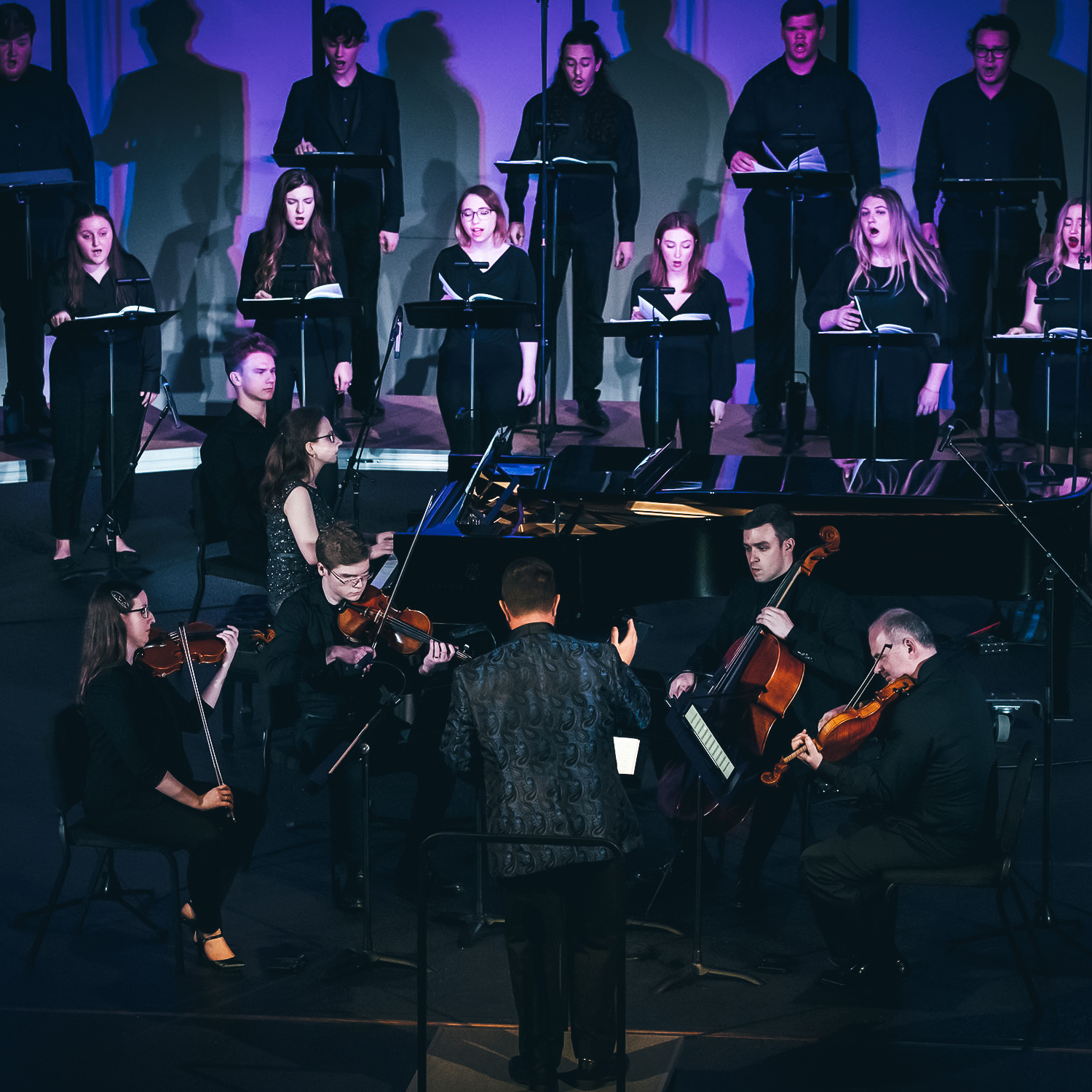 A group of ETSU music students performing during an orchestra concert