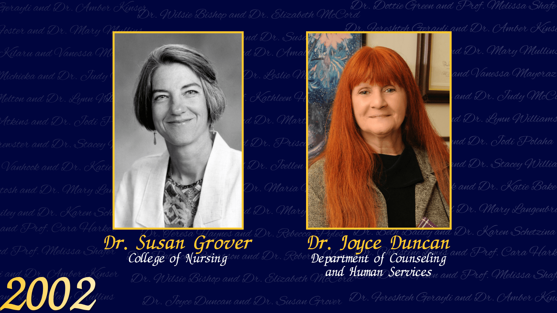 2002 Dr. Susan Grover Dr. Joyce Duncan