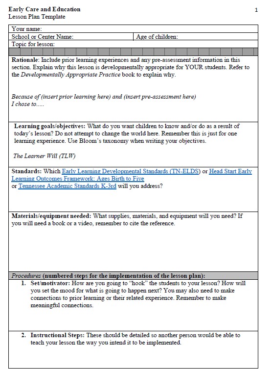 ECAE Lesson Plan Template