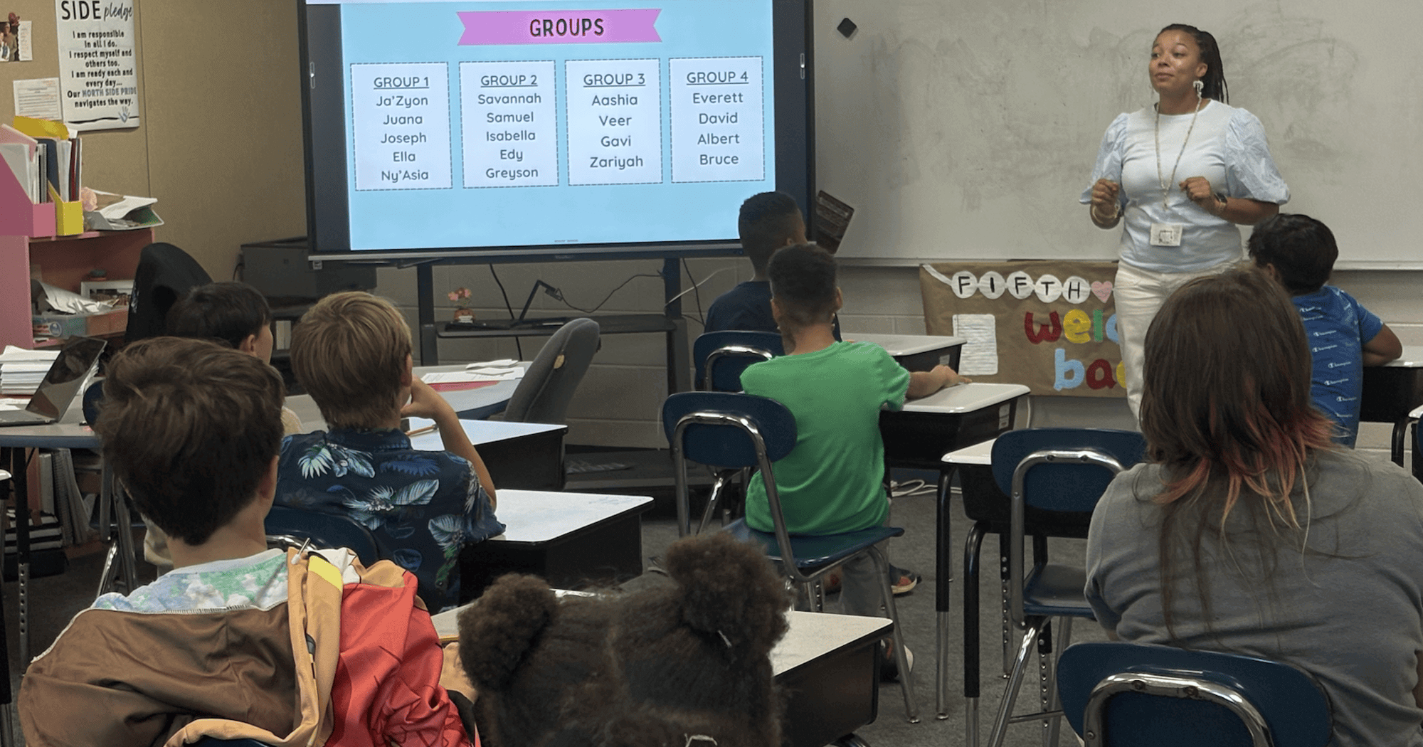 Residency candidate, Trinity Jones, speaking infront of students.