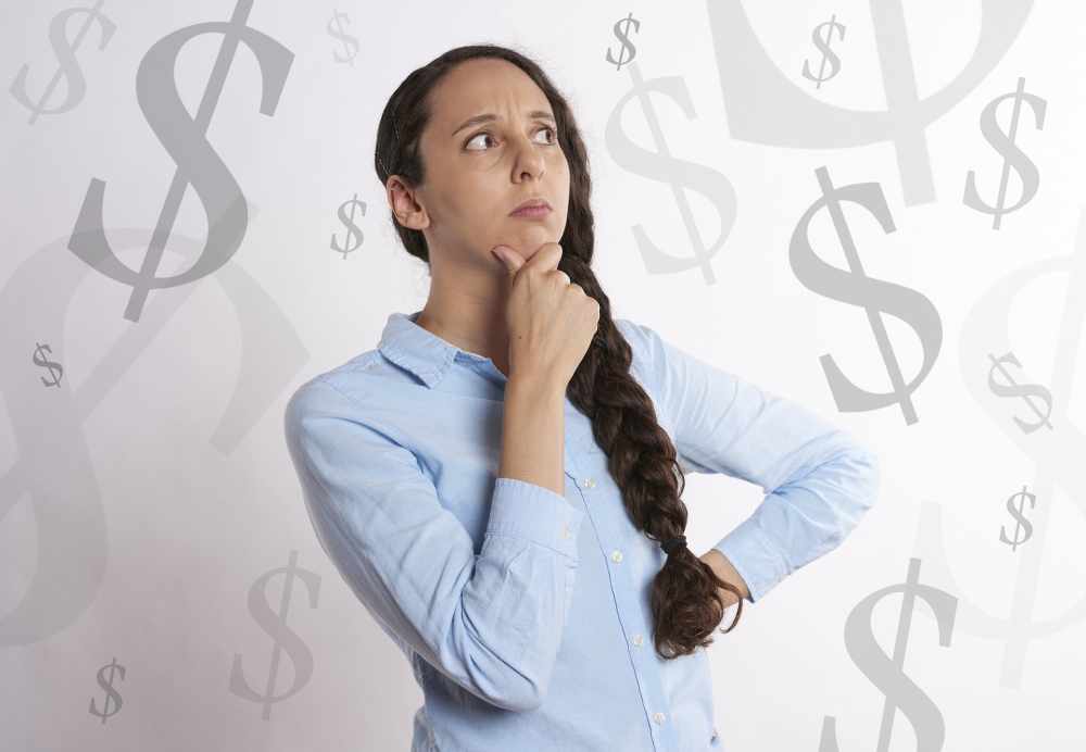 Woman thinking about money