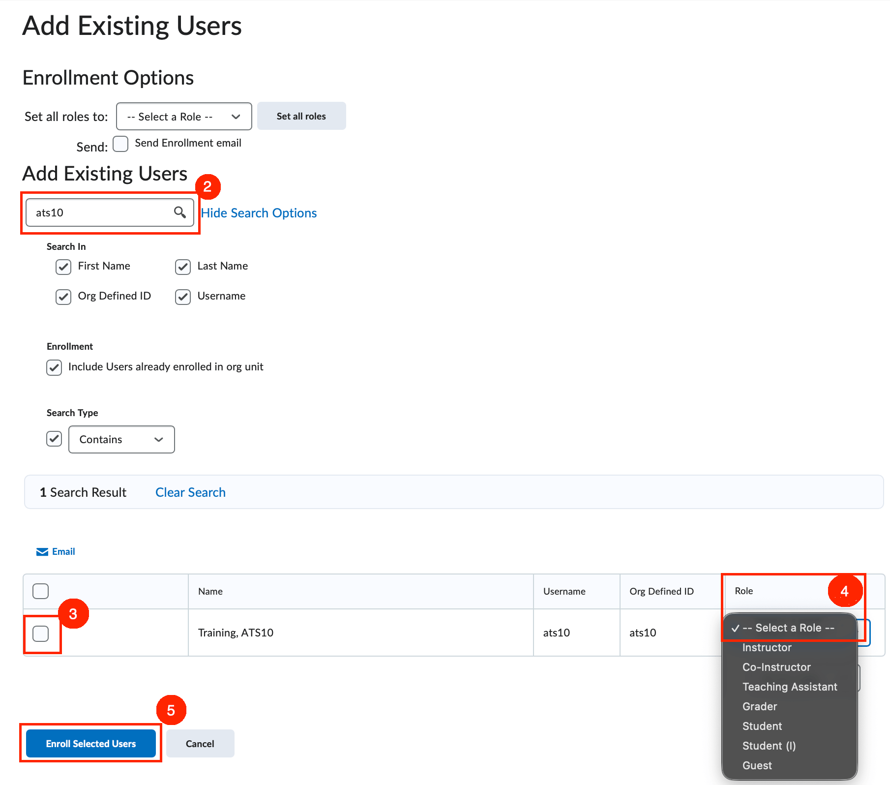 The steps to add a participant to the classlist