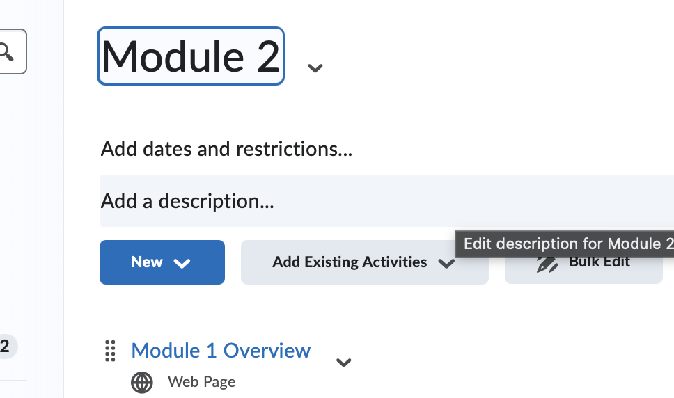 An open module with the Add a description ... option selected