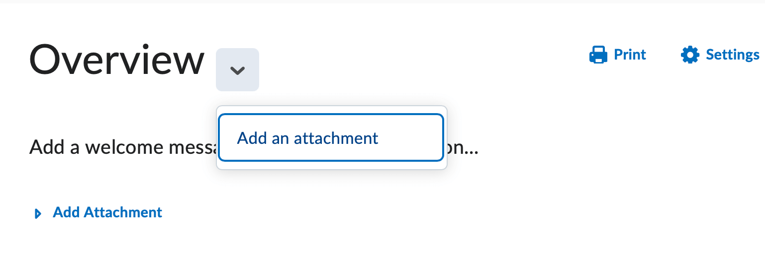 The overview context menu where you can click the dropdown and select Add an attachment
