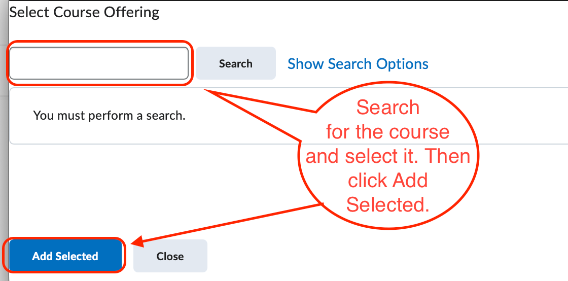 The select course offering screen