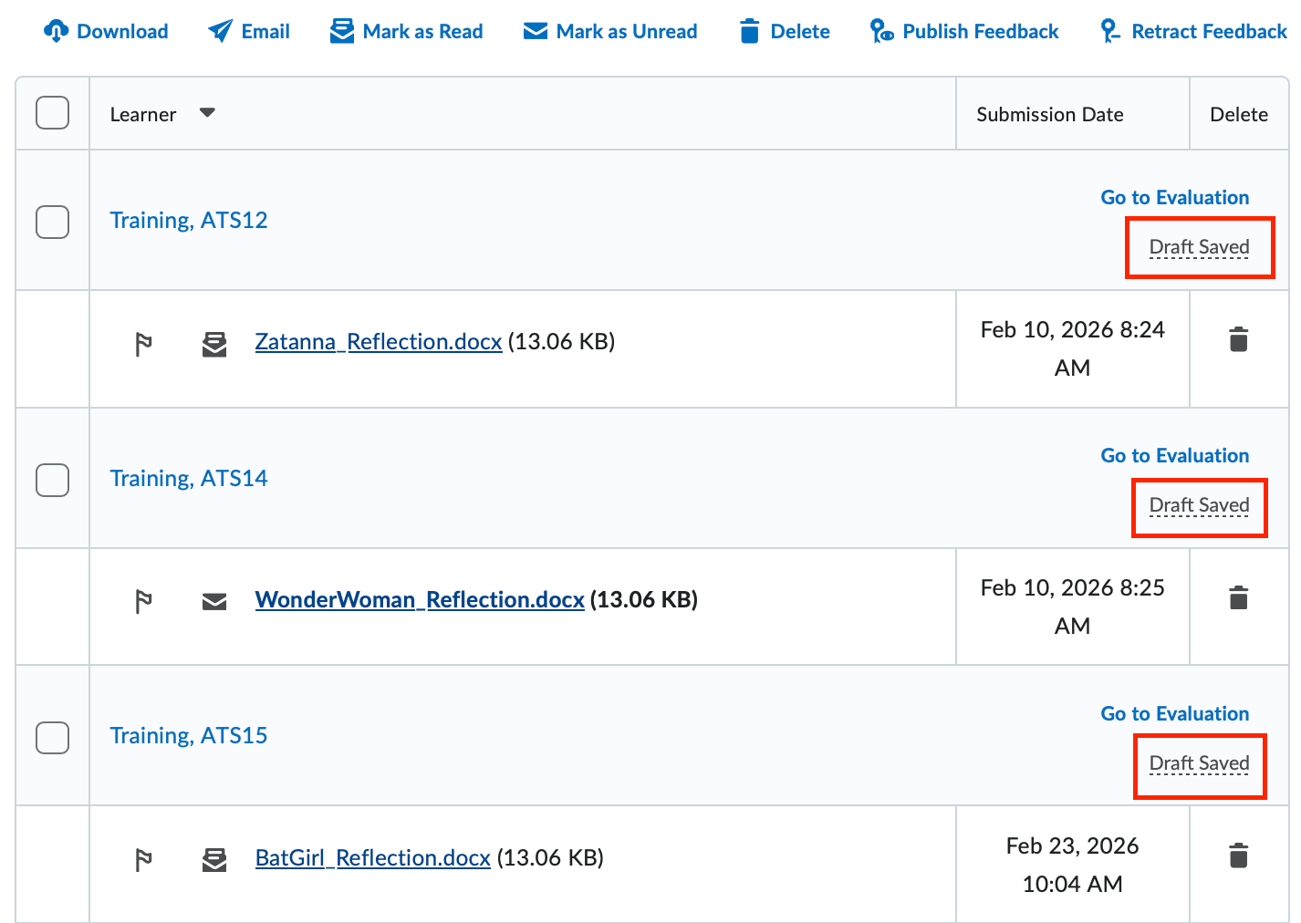 A student's submission line with the report circled.