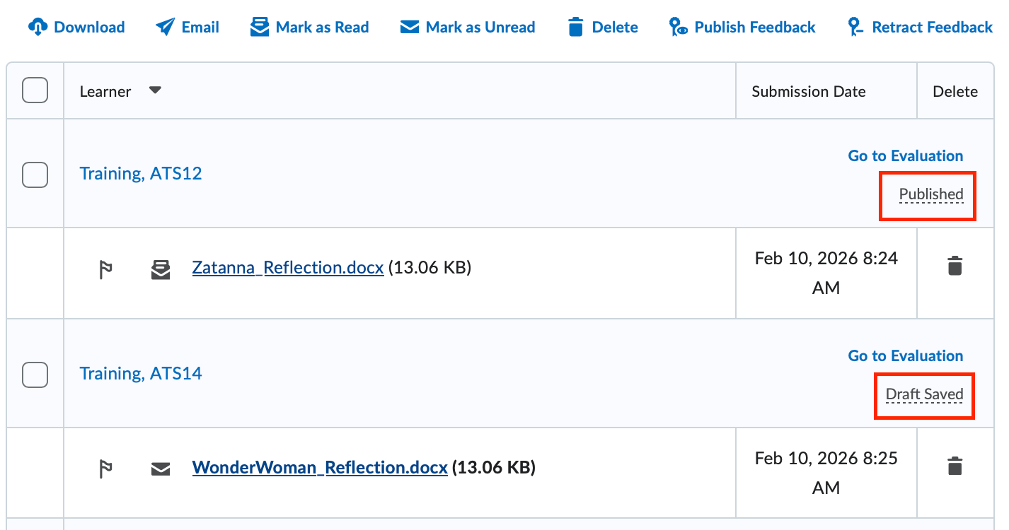 The three dropbox reporting levels (evaluate, draft save, published)