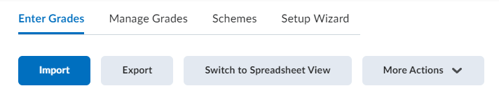 image of the action buttons on the enter grades screen: import, export, switch to spreadsheet view, and more actions.
