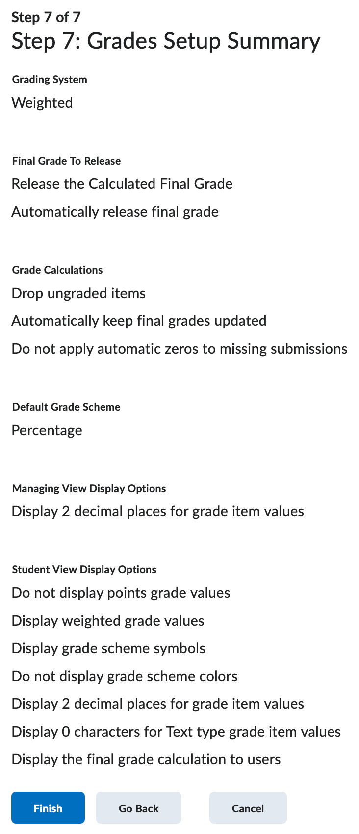 The 7th step of the grades setup wizard.