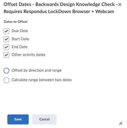 Image of the offset dates pop-up