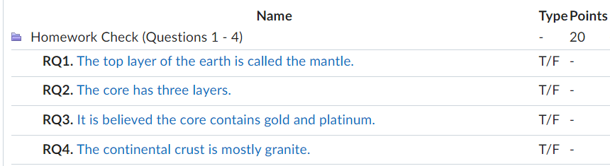 Image of the questions within a quiz on the grade by question screen