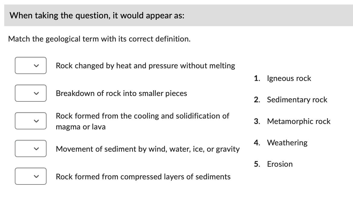 Example of a matching question