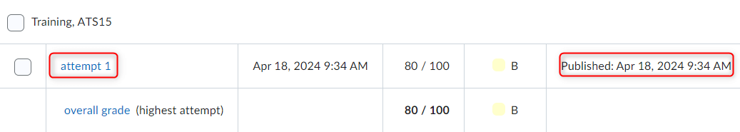 Image of the Attempt Hyperlink within the grade attempts table