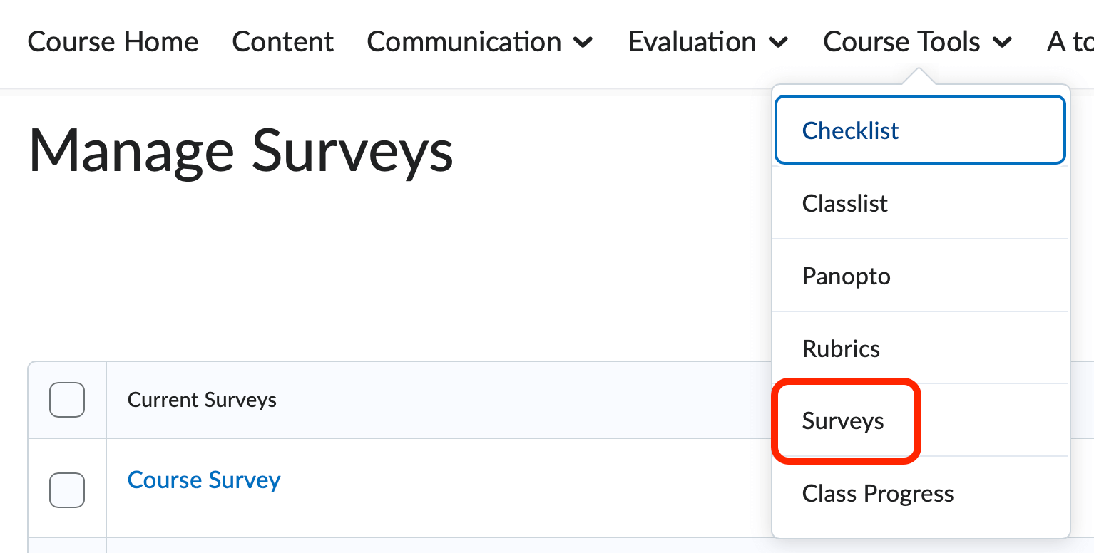 The default course navigation bar with the Evaluation link group expanded and the Assessments tool highlighted