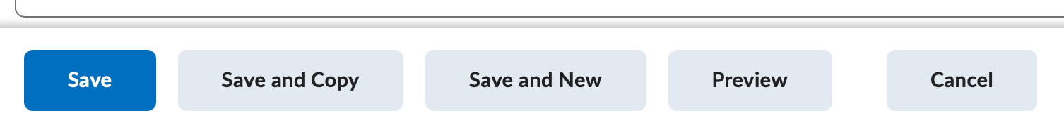 The save options for a question (save, save and copy, save and new, preview, and cancel)