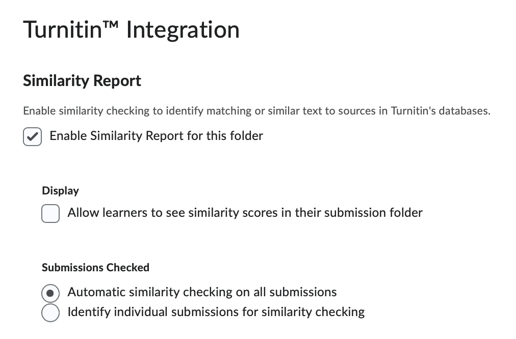 The similarity report checkbox 