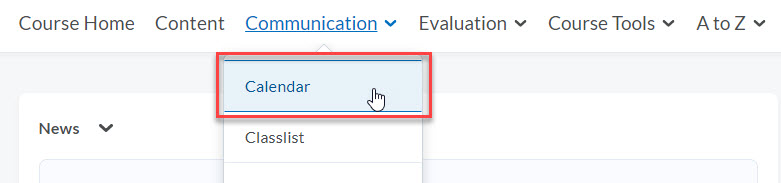 image of the course nav bar with the calendar tool selected