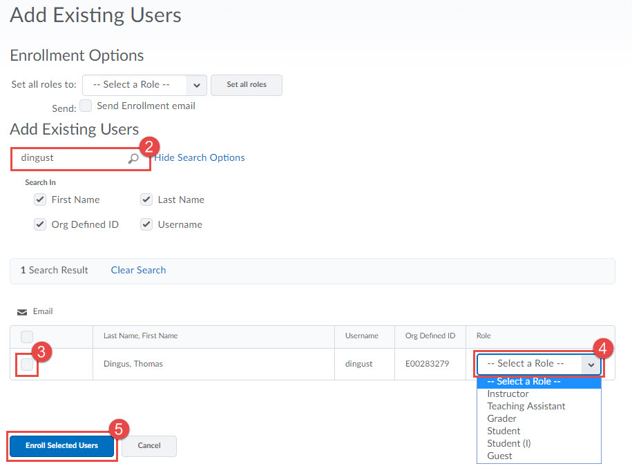 image depicting the steps to add a participant to the classlist