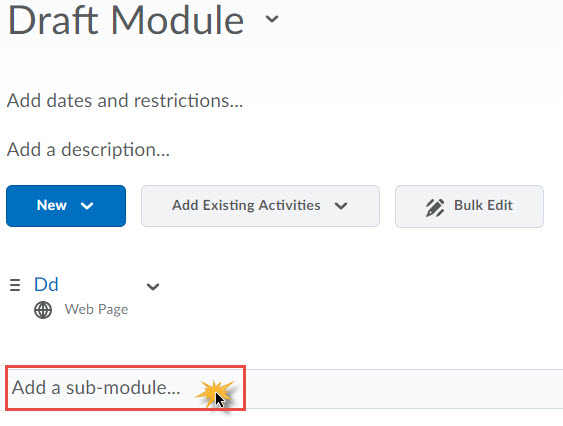 image of a module open with the Add a Sub Module area in view