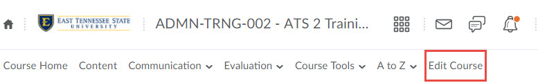Image of the default course navigation menu with Edit Course highlighted.
