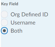 Image of the Key Field options on the export screen.