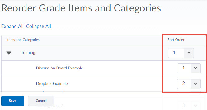 image of the reorder grades screen