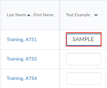 image of a text grade item open for grading with the grade column and feedback icons highlighted.