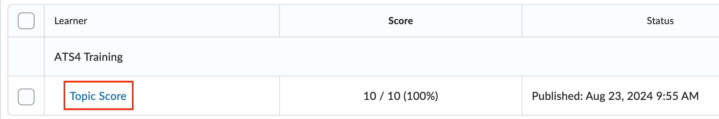 image of the topic score hyperlink on the assess topic page