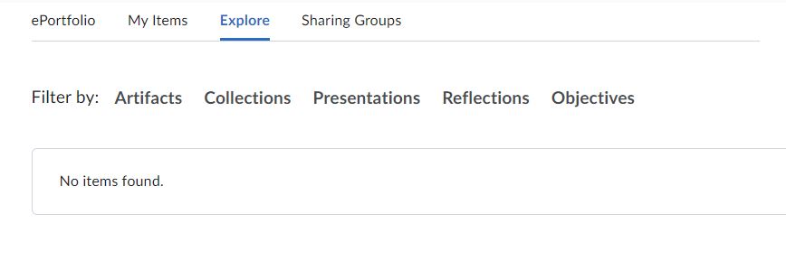 Image of the ePortfolio Explore tab. 