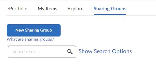 Image of the ePortfolio Sharing Groups tab. 