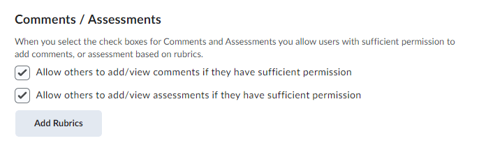 image of the comments/assessments area associated with an added artifact