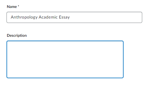 image of the name and description fields for adding an artifact to eportfolio