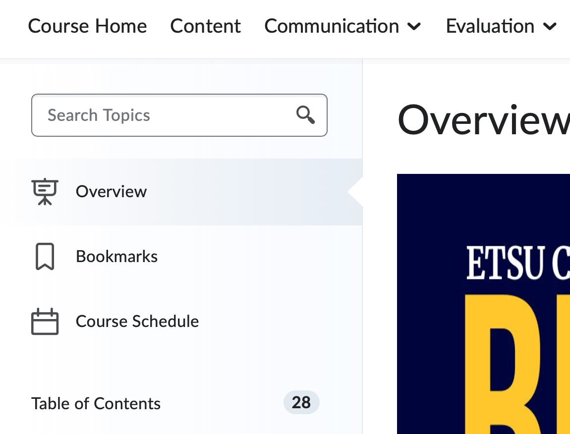 The overview section in the content toolbar