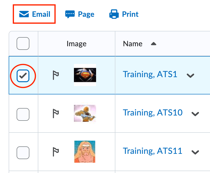 The email option in the classlist