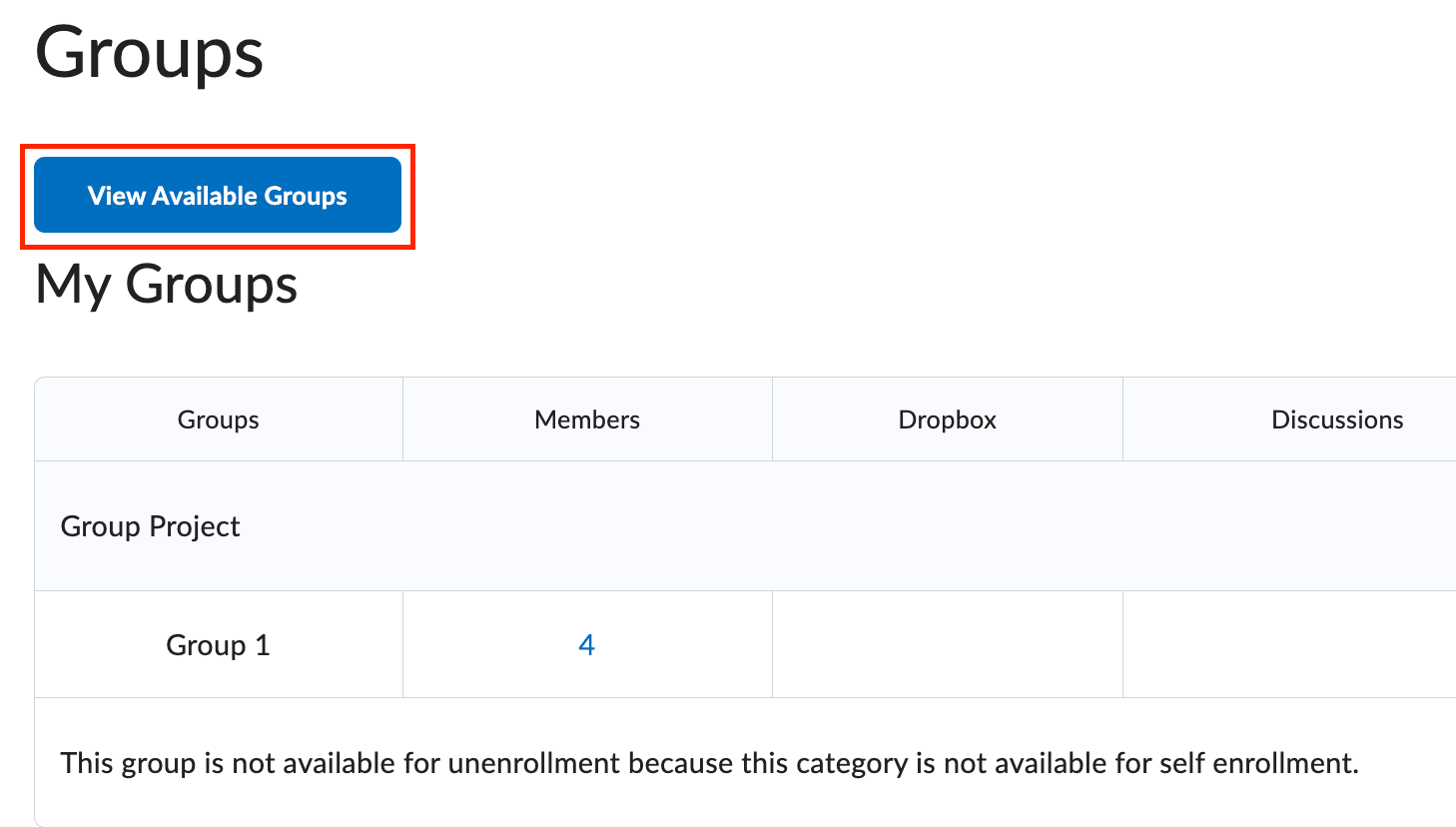 The groups main screen