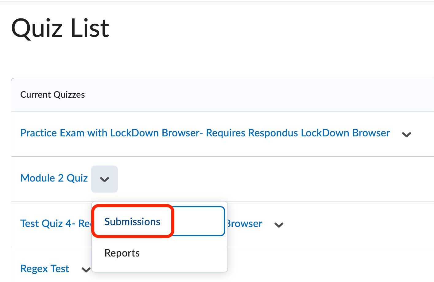 How to select quiz submission for specific quizzes