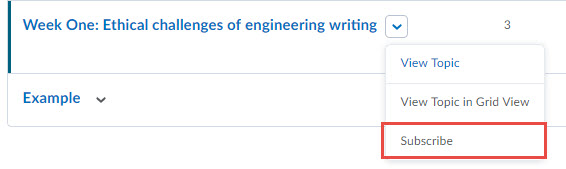 The subscription option within the context menu of a topic