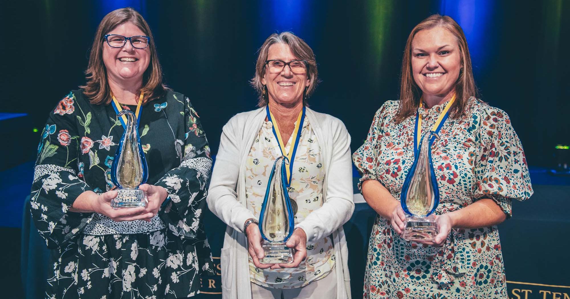 Distinguished Faculty recipients from left to right: Dr. Dawn Rowe, Dr. Dottie Greene, and Dr. Jessica Burchette 