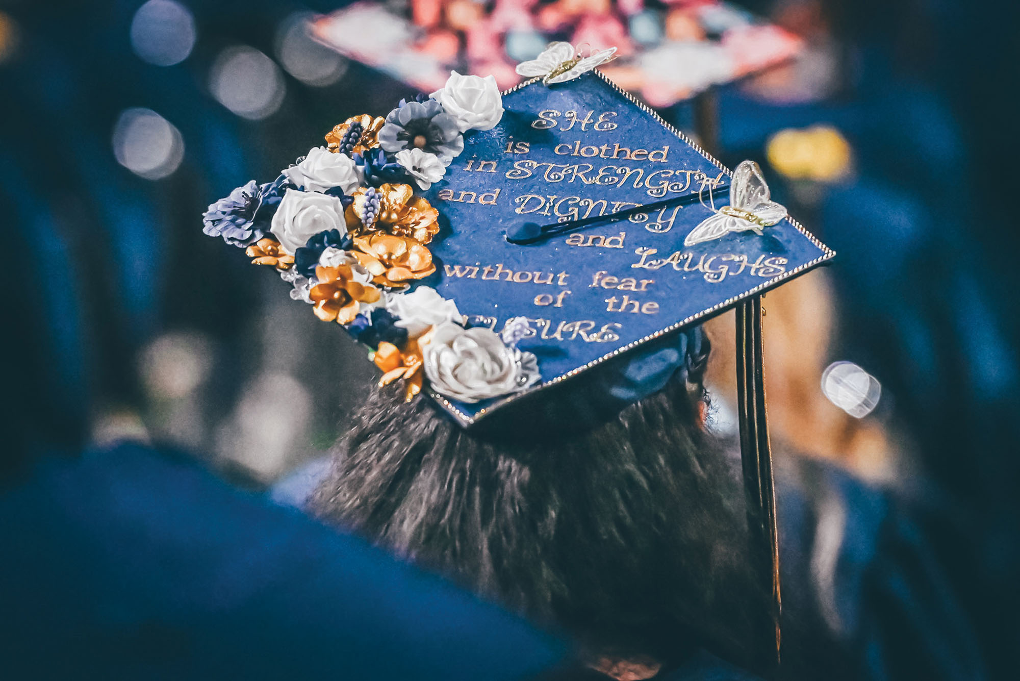 Decorated graduate cap that reads “Class of 2024, Future DPT (Doctor of Physical Therapy) Class of 2027”