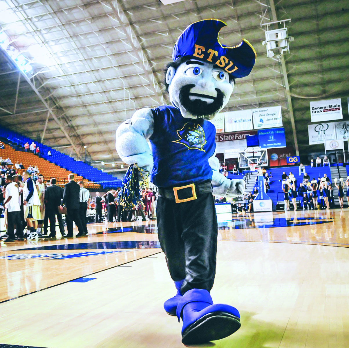 An earlier version of Bucky, ETSU’s mascot, in the Mini Dome