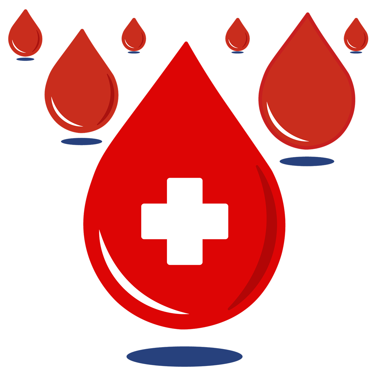 Illustration of drops of blood with the medical cross to represent blood donation