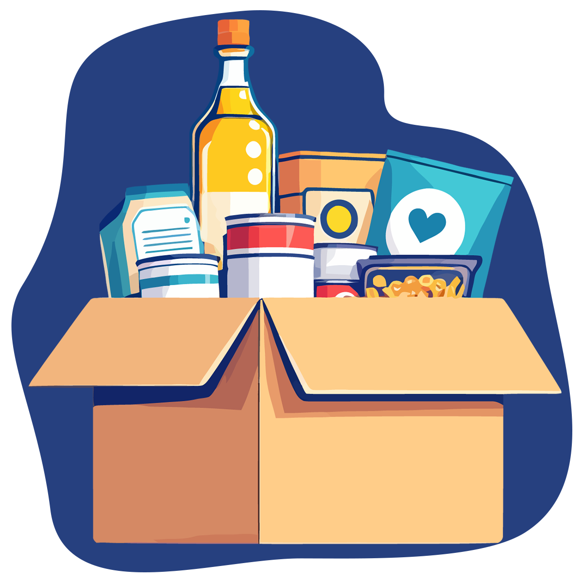 Illustration of a box packed with food supplies