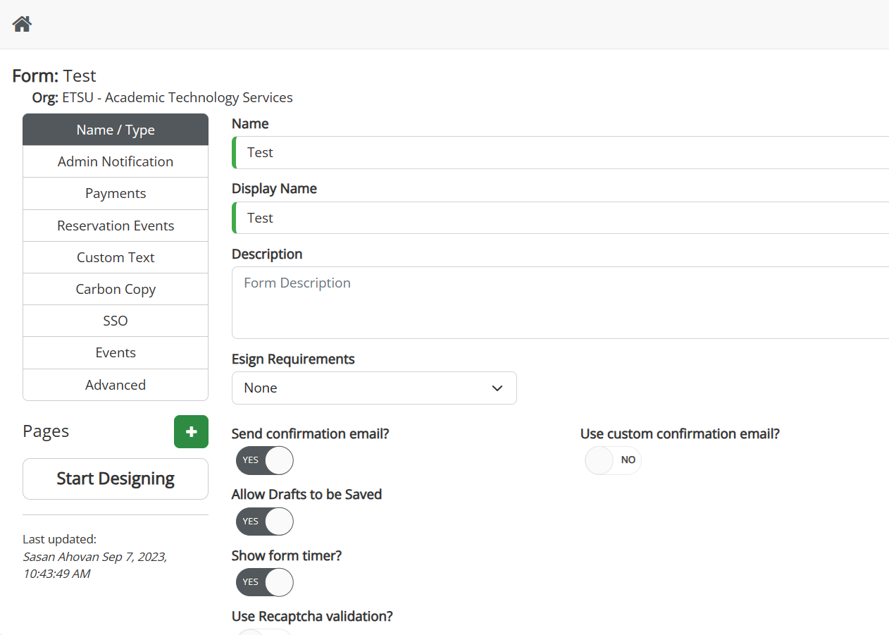 form setup