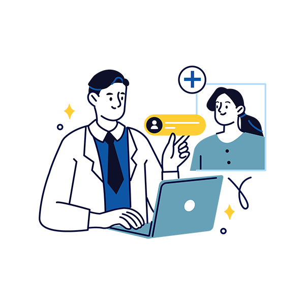 Illustration of a faculty member meeting with a student online 